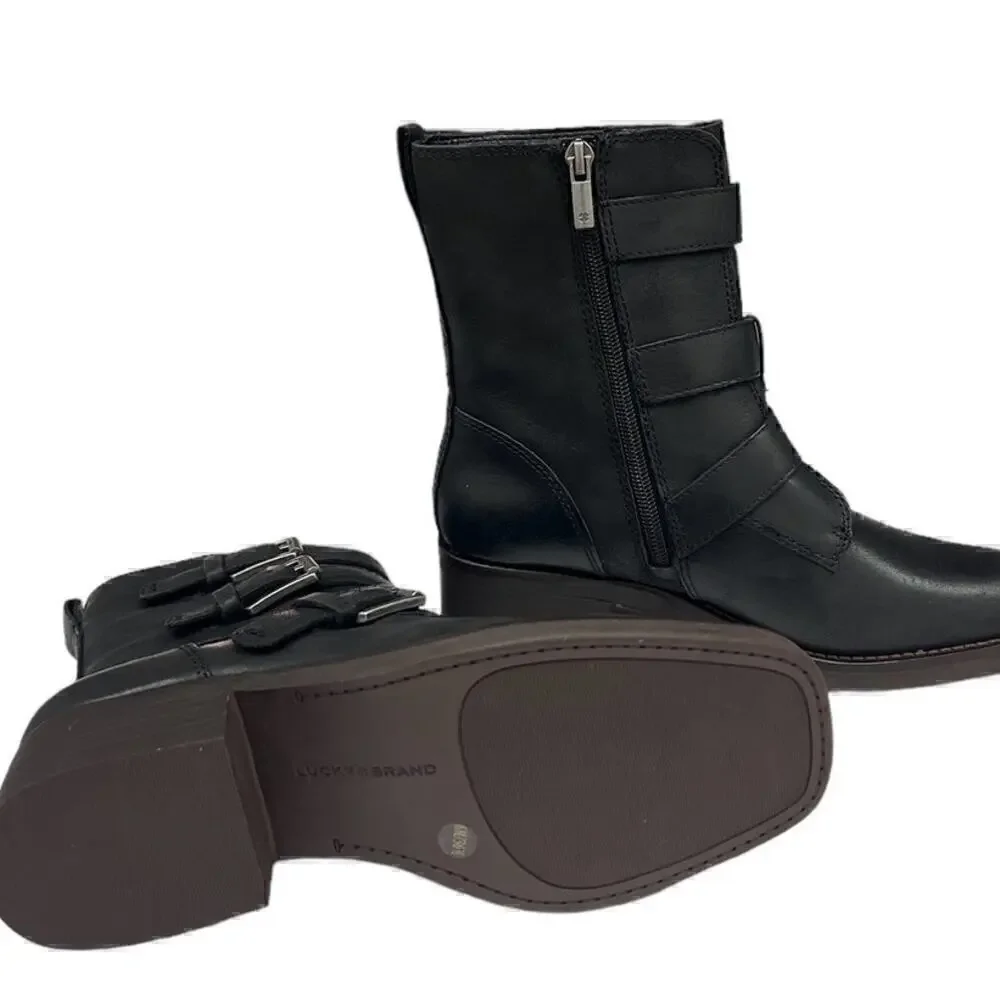 Lucky Brand Katriny Buckle Straps Riding Boot Black Leather size 6 - Picture 6 of 9